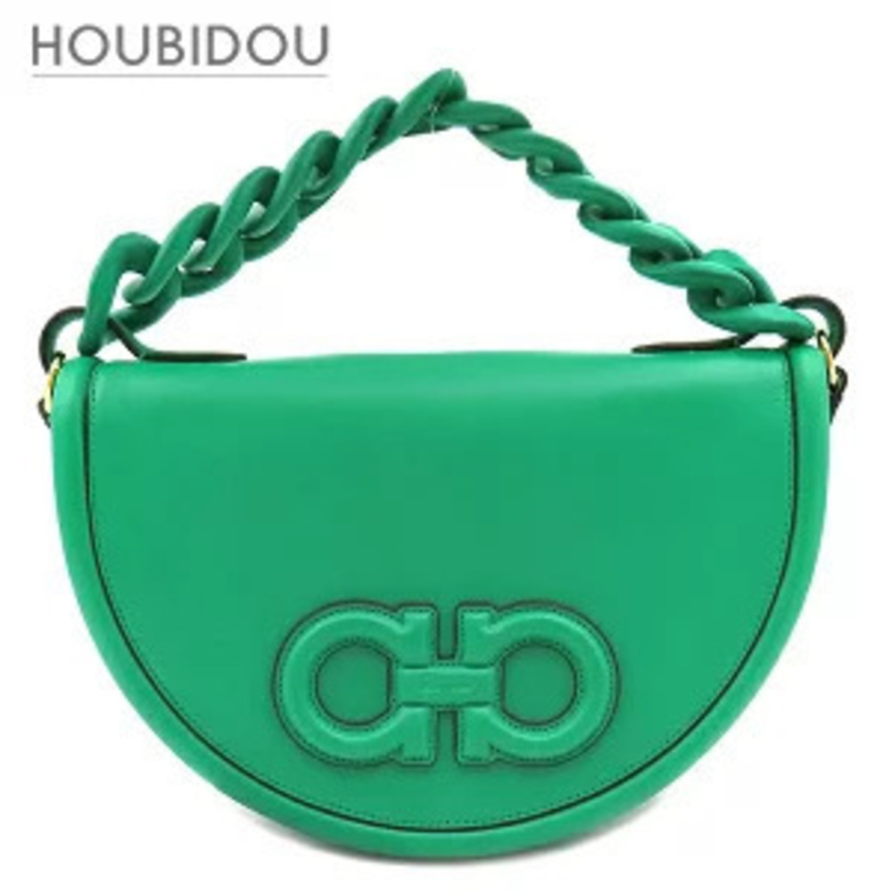 Salvatore Ferragamo Aura Bag Green Leather Handbag Shoulder